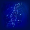 Global logistics network concept. Communications network map Israel on the world background. Map of Israel with nodes in polygon Royalty Free Stock Photo