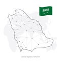 Global logistics network concept. Communications network map Kingdom of Saudi Arabia on the world background. Map of Saudi Arabi