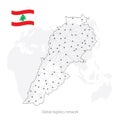 Global logistics network concept. Communications network map Lebanon on the world background. Map of  Lebanon with nodes in polygo Royalty Free Stock Photo