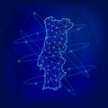 Global logistics network concept. Communications network map Portugal on the world background. Map of Portugal with nodes in polyg