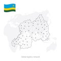 Global logistics network concept. Communications network map of Rwanda on the world background. Map of Rwanda with nodes in poly