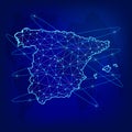 Global logistics network concept. Communications network map Spain on the world background. Map of Spain with nodes in polygonal Royalty Free Stock Photo