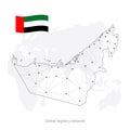 Global logistics network concept. Communications network map United Arab Emirates on the world background. Map of United Arab Emir