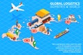 Global logistics network Flat 3d isometric vector illustration Set of air cargo Royalty Free Stock Photo