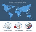 Global logistics network Flat 3d isometric vector illustration Set of air cargo trucking rail transportation maritime Royalty Free Stock Photo