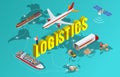 Global logistics network Flat 3d isometric vector illustration Set of air cargo trucking rail transportation maritime Royalty Free Stock Photo
