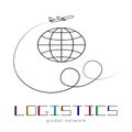 Global logistics network. Map global logistics partnership connection. Airplane connections network concept and colorful lettering Royalty Free Stock Photo