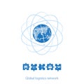 Global logistics network. Map global logistics partnership connection. White similar world map and logistics icons. Puzzle icons Royalty Free Stock Photo