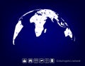 Global logistics network. Map global logistics partnership. Blue similar world map. Set icons transport and logistics.