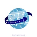 Global logistics network. Map global logistics partnership connection. White similar world map and logistics icons. Puzzle of gl Royalty Free Stock Photo