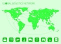 Global logistics network transportation. Map global logistics partnership. Set of logistics icons. Royalty Free Stock Photo