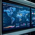 Global Logistics Software Dashboard - Management Interface, Tracking Maps, Data Visualizations for Supply Chain Optimization.