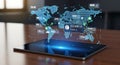 Global logistics tracking displayed on a digital tablet showing worldwide distribution Royalty Free Stock Photo
