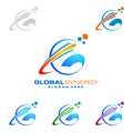 Global logo with ring sphere and digital world motion vector logo design