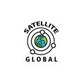 Global logo satellite illustration circle lines vector design Royalty Free Stock Photo