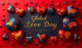 Global Love Day concept with heart-shaped world maps and elegant calligraphy, symbolizing worldwide unity and affection on a