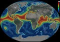 A global map illustrating ocean currents and wind patterns. Various wind speeds are indicated by Royalty Free Stock Photo