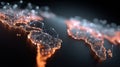 Global map showing digital dots representing cities and data flow connecting continents in interconnected a network vast, Royalty Free Stock Photo