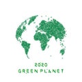Global map of the world. Green globe as a symbol of the conservation of an environmentally friendly planet in 2020. Earth Day Royalty Free Stock Photo