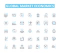 Global market economics linear icons set. Trade, Inflation, Tariffs, Exports, Imports, Currency, Finance line vector and