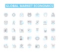 Global market economics linear icons set. Trade, Inflation, Tariffs, Exports, Imports, Currency, Finance line vector and