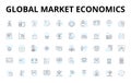 Global market economics linear icons set. Trade, Inflation, Tariffs, Exports, Imports, Currency, Finance vector symbols