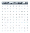 Global market economics vector line icons set. Global, Market, Economics, International, Trade, Investment, Financial