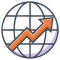 Global Market Growth Chart Illustration Orange Arrow Rising Upward Globe Royalty Free Stock Photo