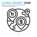 Global market icon vector with outline style isolated on white background. Vector illustration market sign symbol icon concept Royalty Free Stock Photo