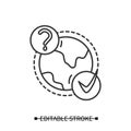 Global market research icon. Earth and question sign. Editable vector illustration.