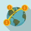 Global money crowdfunding icon, flat style