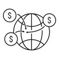 Global money crowdfunding icon, outline style