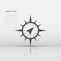 Global navigation icon in flat style. Compass gps vector illustration on white isolated background. Location discovery business Royalty Free Stock Photo