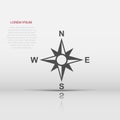 Global navigation icon in flat style. Compass gps vector illustration on white isolated background. Location discovery business Royalty Free Stock Photo