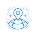 Global navigation vector line icon. International search comfortable place for travel and recreation.