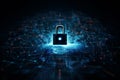 Global net security and blockchain network concept with digital blue padlocks in hexagonal grid on dark background with Royalty Free Stock Photo