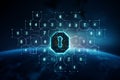 Global net security and blockchain network concept with digital blue padlocks in hexagonal grid on dark background with Royalty Free Stock Photo
