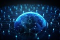 Global net security and blockchain network concept with digital blue padlocks in hexagonal grid on dark background with Royalty Free Stock Photo