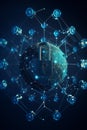 Global net security and blockchain network concept with digital blue padlocks in hexagonal grid on dark background with Royalty Free Stock Photo