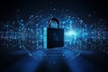 Global net security and blockchain network concept with digital blue padlocks in hexagonal grid on dark background with Royalty Free Stock Photo
