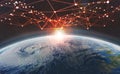 Global network across the planet Earth. Big data concept. Blockchain