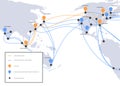 Global network cable connections and information transfer system world map technology Royalty Free Stock Photo