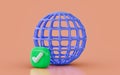 Global network checking Globe with checkmark icon 3d render concept