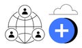 Global Network and Cloud Computing Concept with Connected Users and Add Symbol Royalty Free Stock Photo