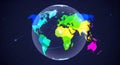 Global network and communication concept with a colorful polygon world map, connected lines, and a dark starry background Royalty Free Stock Photo