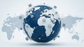 Global Network Concept with Earth Globe Connected by Digital Devices and Lines on a Map Background Royalty Free Stock Photo