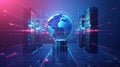 Global network concept with hardware computer server data center and hologram globe. Generative AI Royalty Free Stock Photo