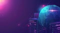Global network concept with hardware computer server data center and hologram globe. Generative AI Royalty Free Stock Photo