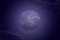 Global network concept. Planet with network nodes. Purple background
