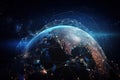 A global network of connected nodes overlaid on a world map